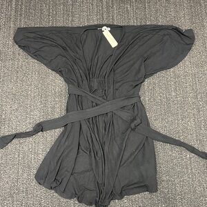 Women’s Black Wrap Robe - Classic Lightweight Bathrobe